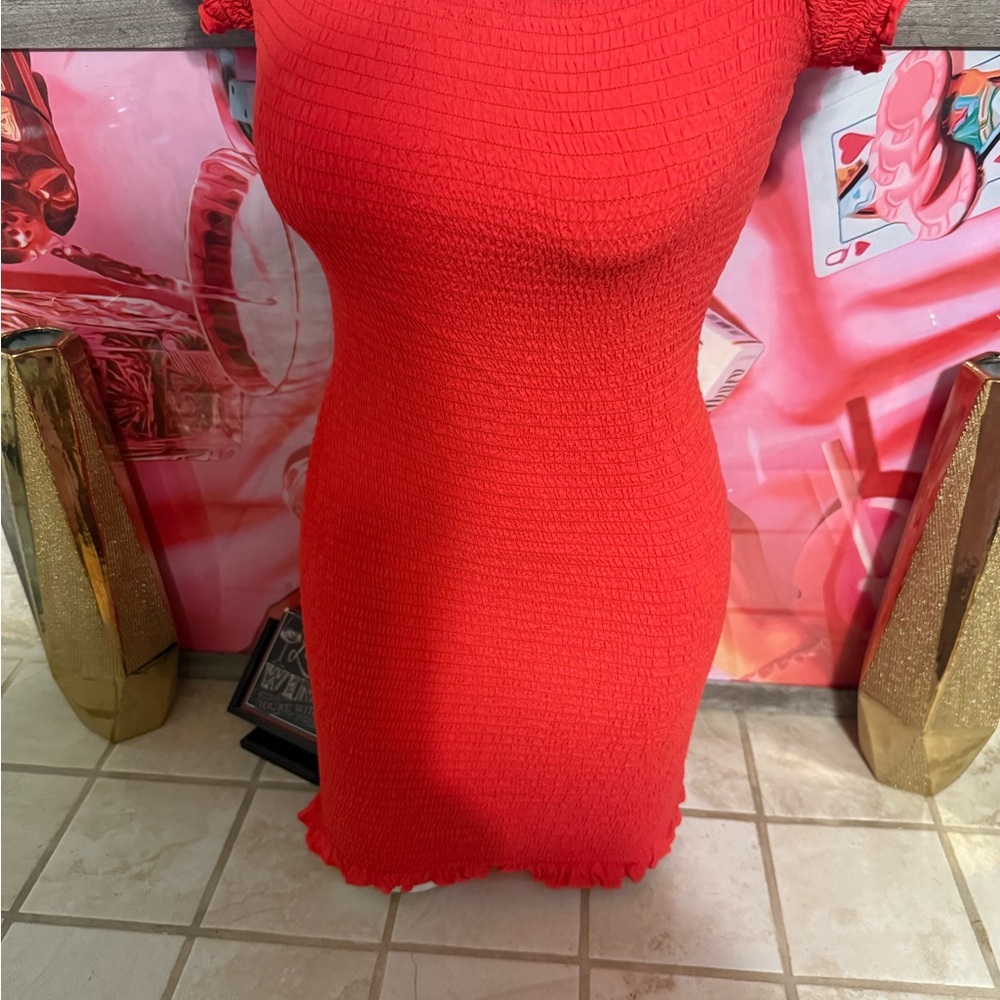 Guess Orange Ribbed Bodycon Mini Dress